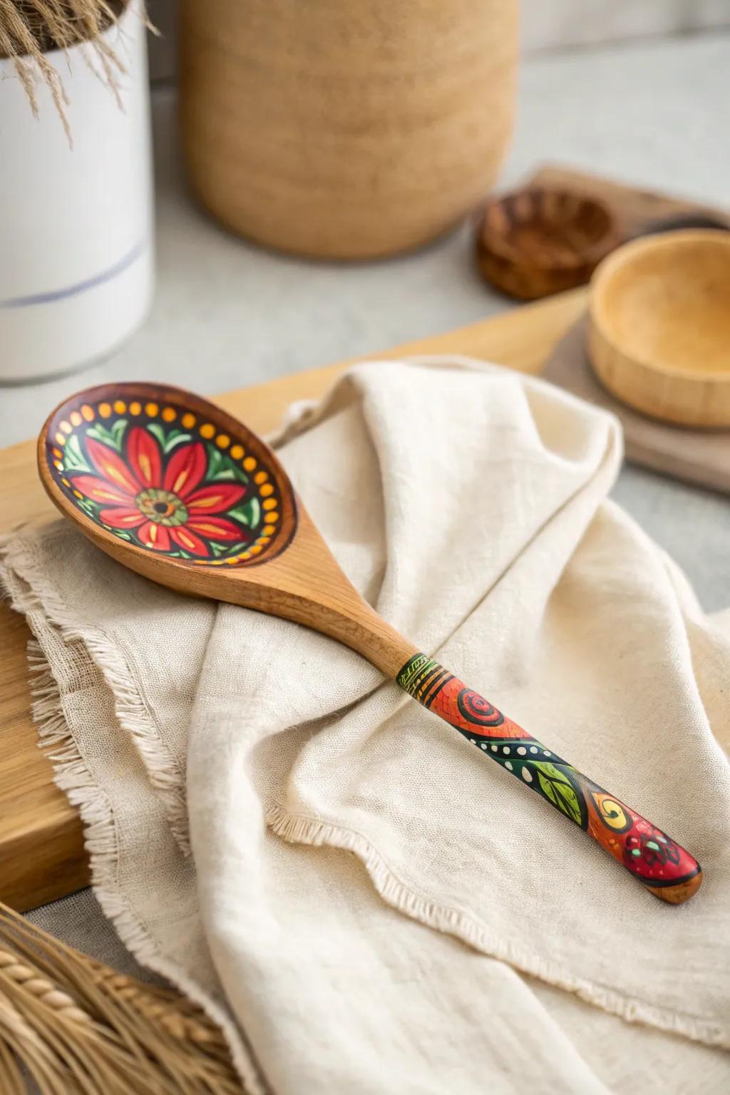 Transform your kitchen with a splash of color: beautifully painted wooden spoons that blend Scandinavian simplicity with Boho charm.