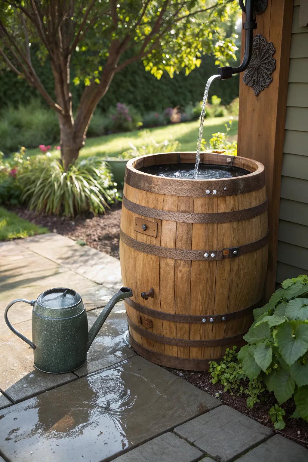 Harness the beauty of nature with a handcrafted rain barrel, where elegance meets sustainability.