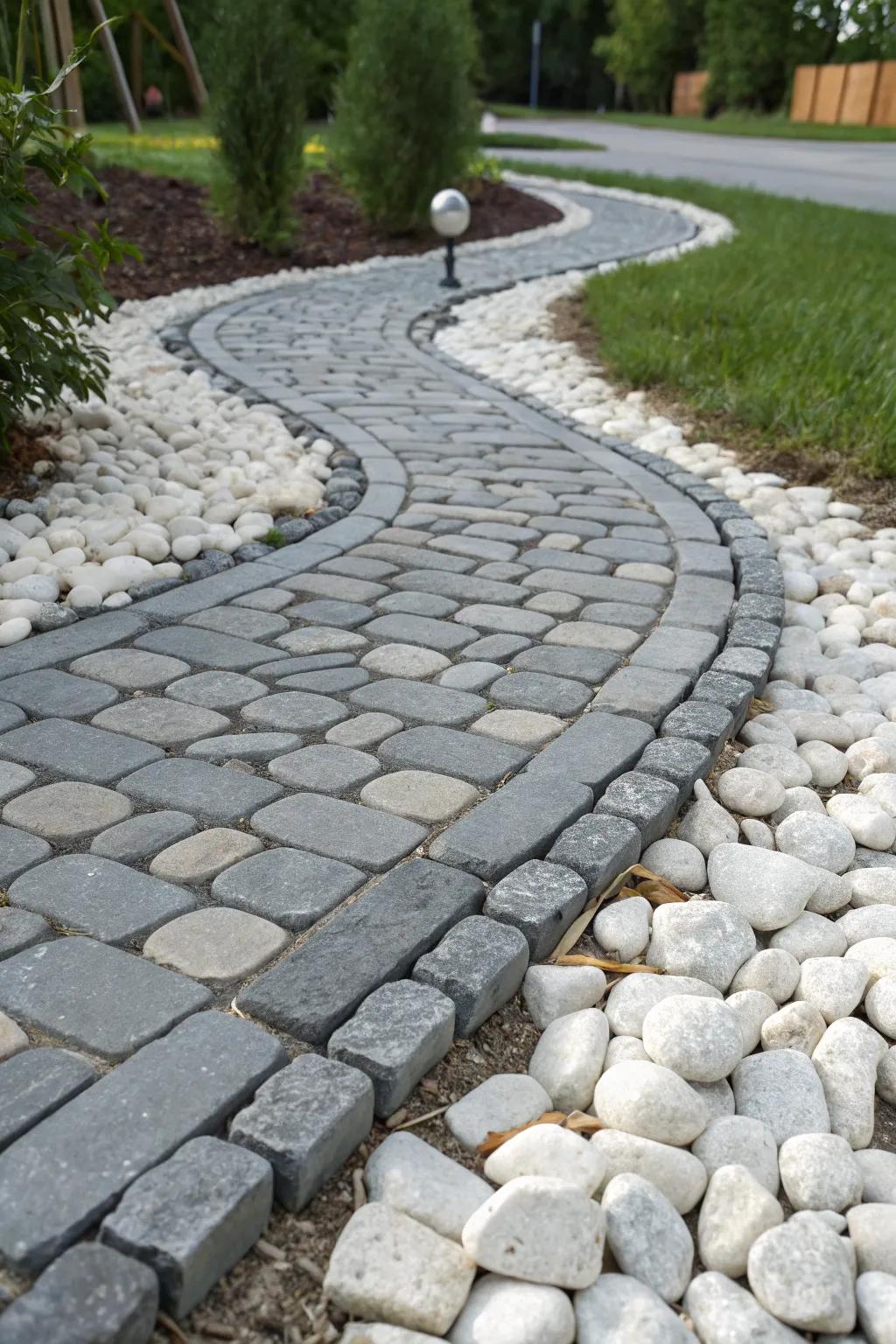 Crafting Elegance: The Stunning Contrast of Double Edging with Cobblestones and River Rocks