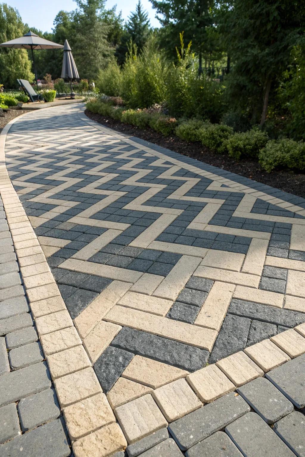 Elevate your outdoor space with the dynamic elegance of a zigzag paver pattern.