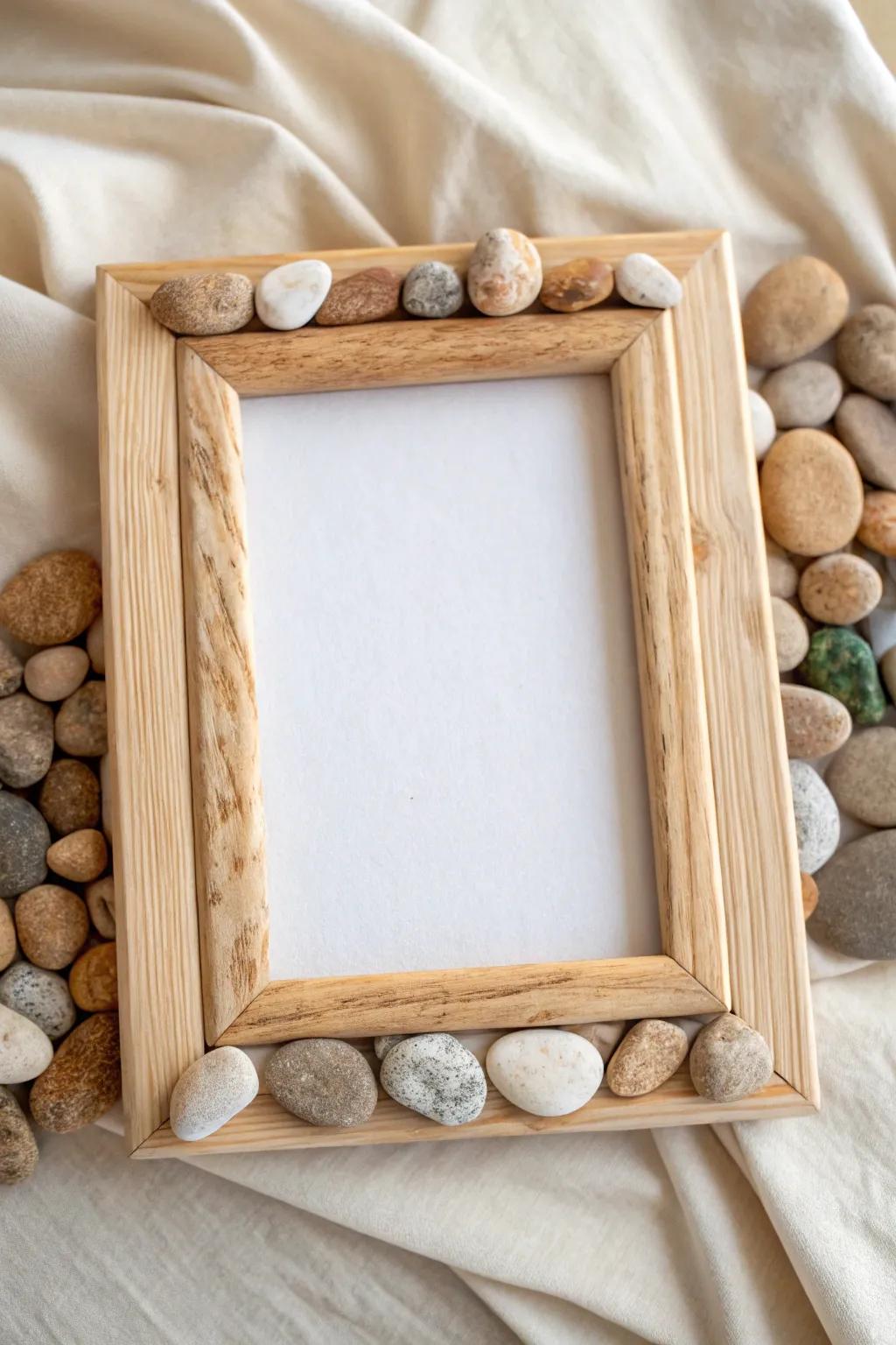 Embrace nature's elegance: Transform your space with a handcrafted pebble frame.