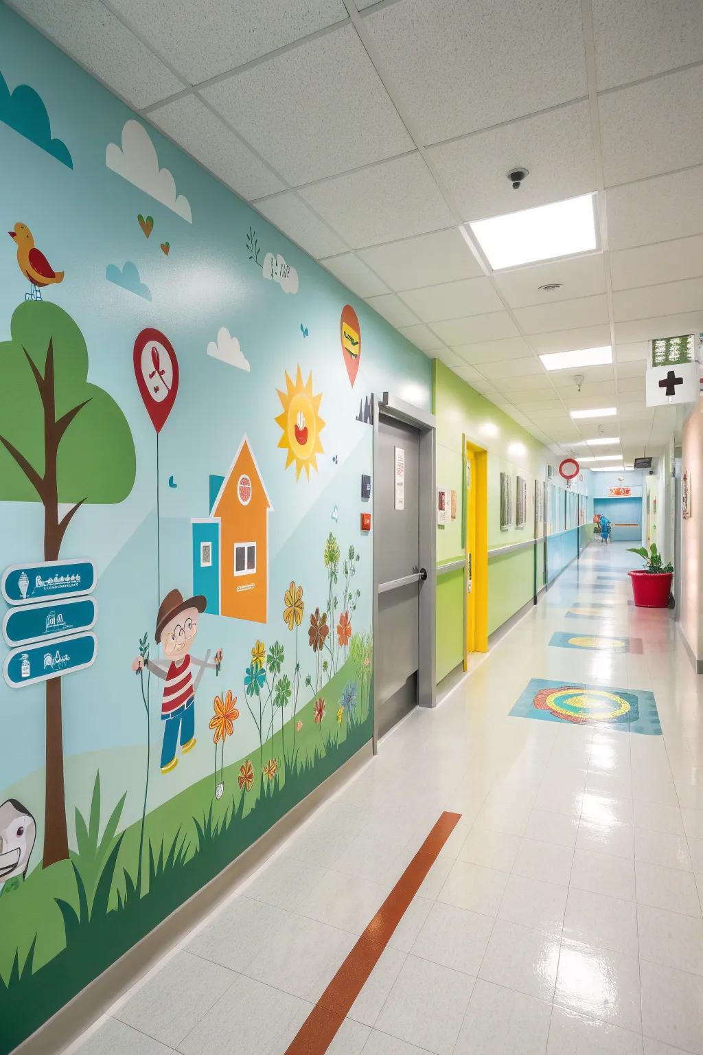 A wayfinding mural that guides and entertains.