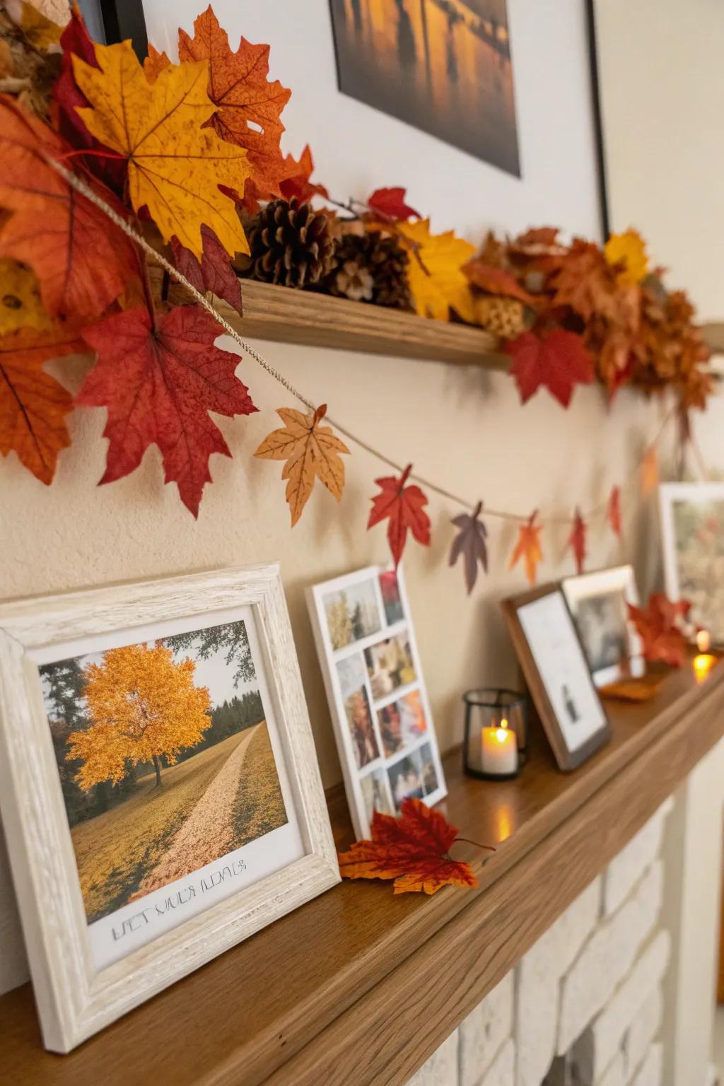 Seasonal swaps on a picture ledge keep decor fresh and festive.