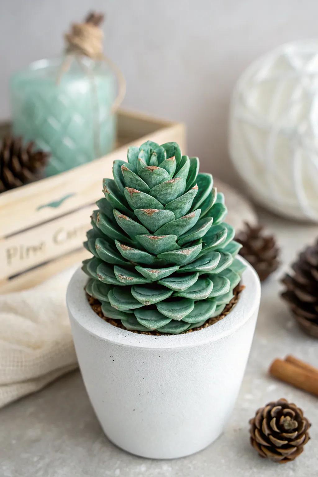 Transform pinecones into charming succulent art with a minimalist twist!