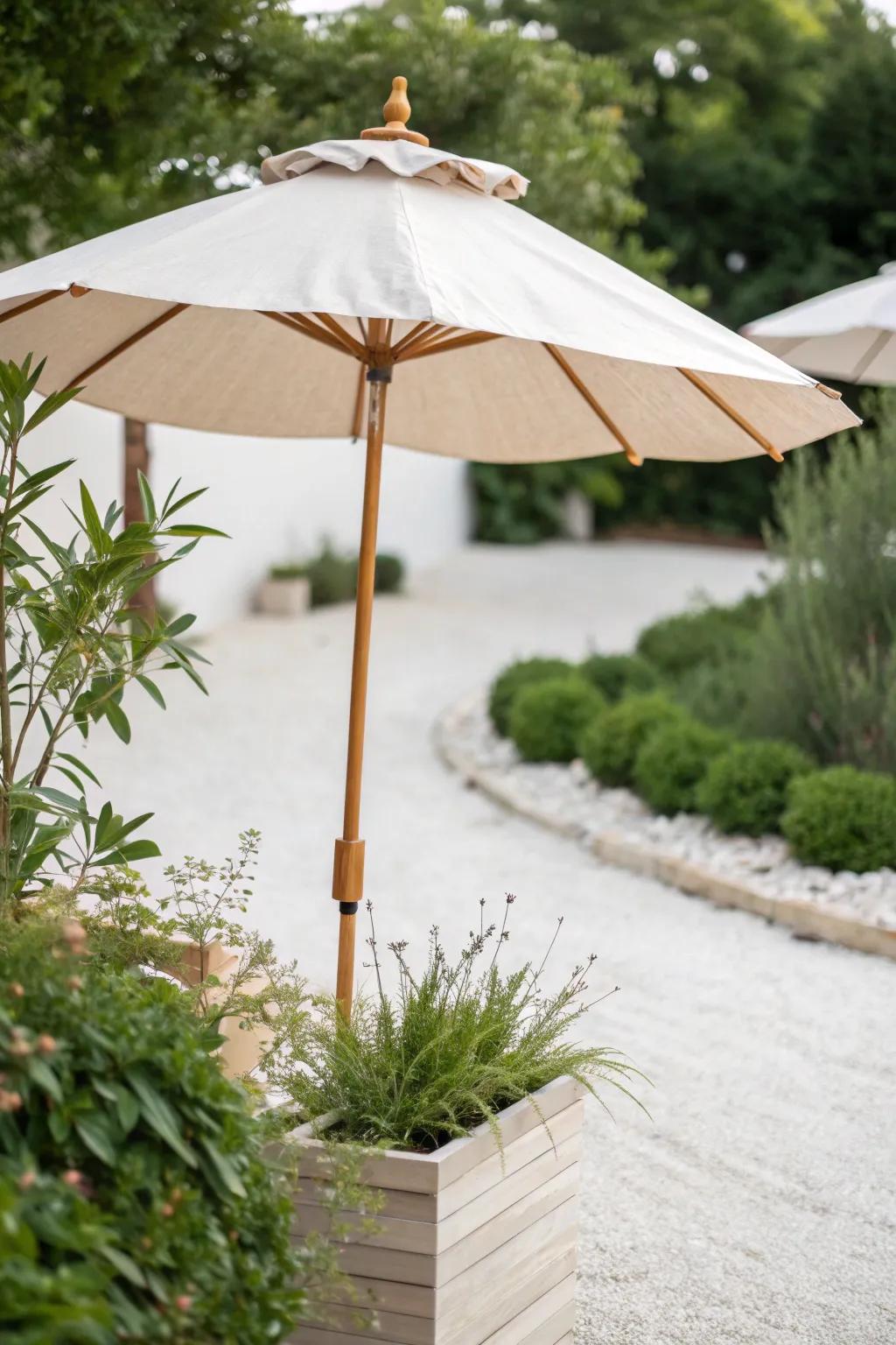 Effortless elegance: a garden umbrella offering shade and style.