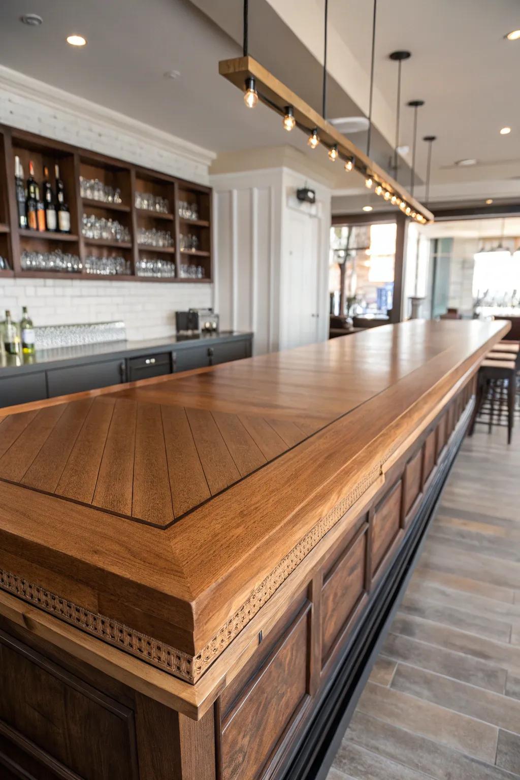 Elevate your space with the sleek illusion of a floating plywood bar top.
