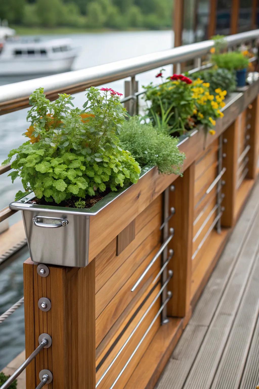 Elevate your pontoon with artisan-crafted railing planters, bringing a touch of nature on board.