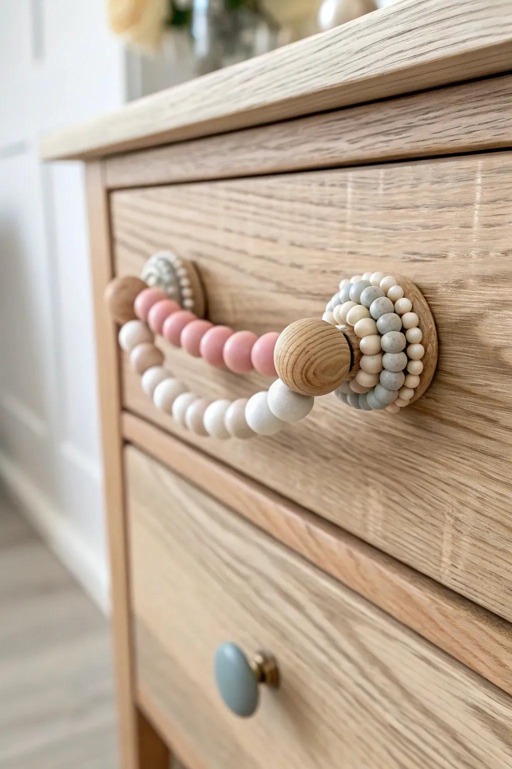 Elevate your furniture with custom beaded drawer pulls that blend simplicity with artistic flair.