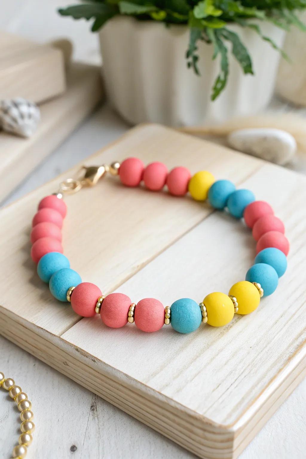 Elevate your summer style with a bold color block clay bead bracelet—where modern meets boho chic.
