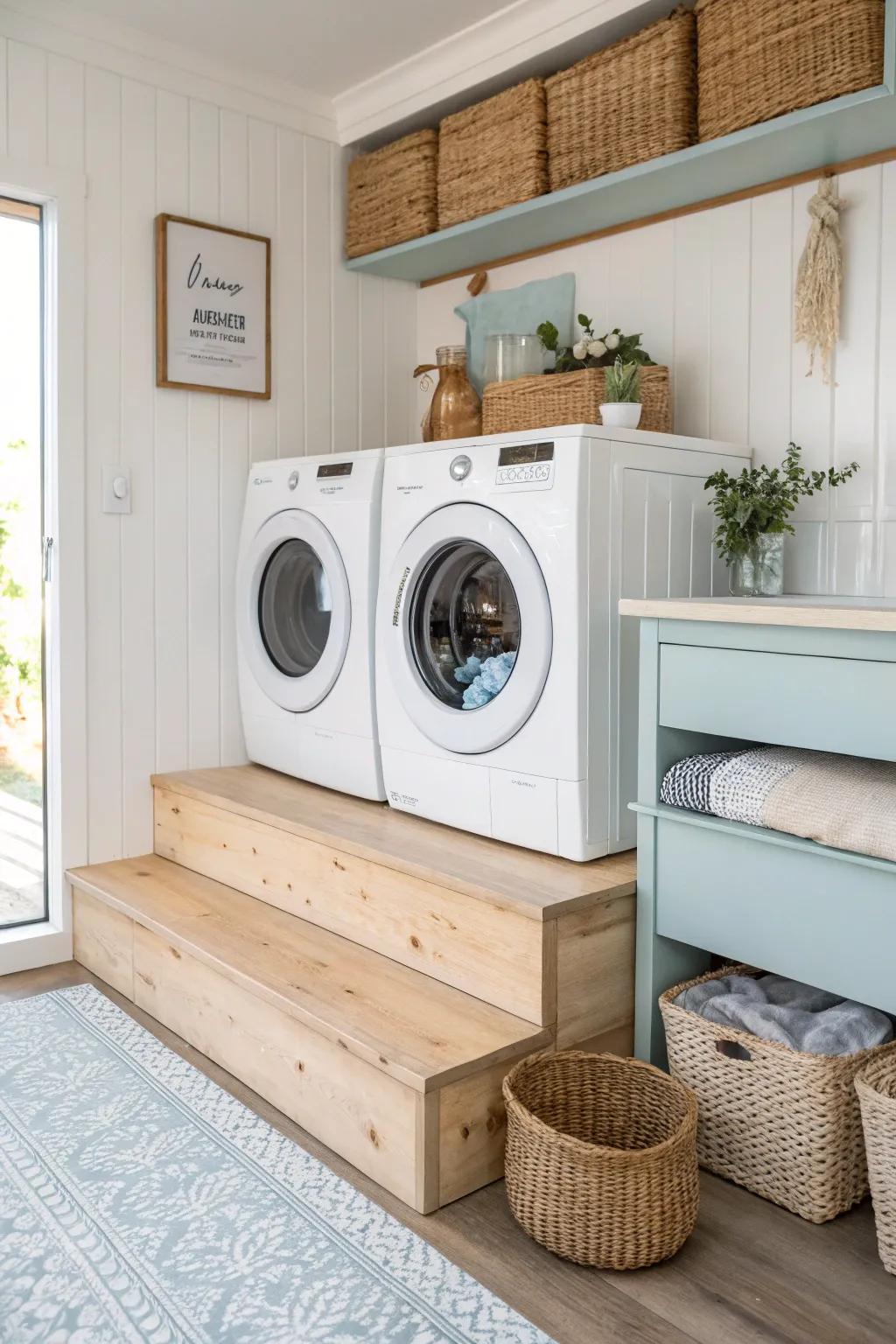 Elevate your laundry space with a touch of Scandinavian elegance and calming hues.