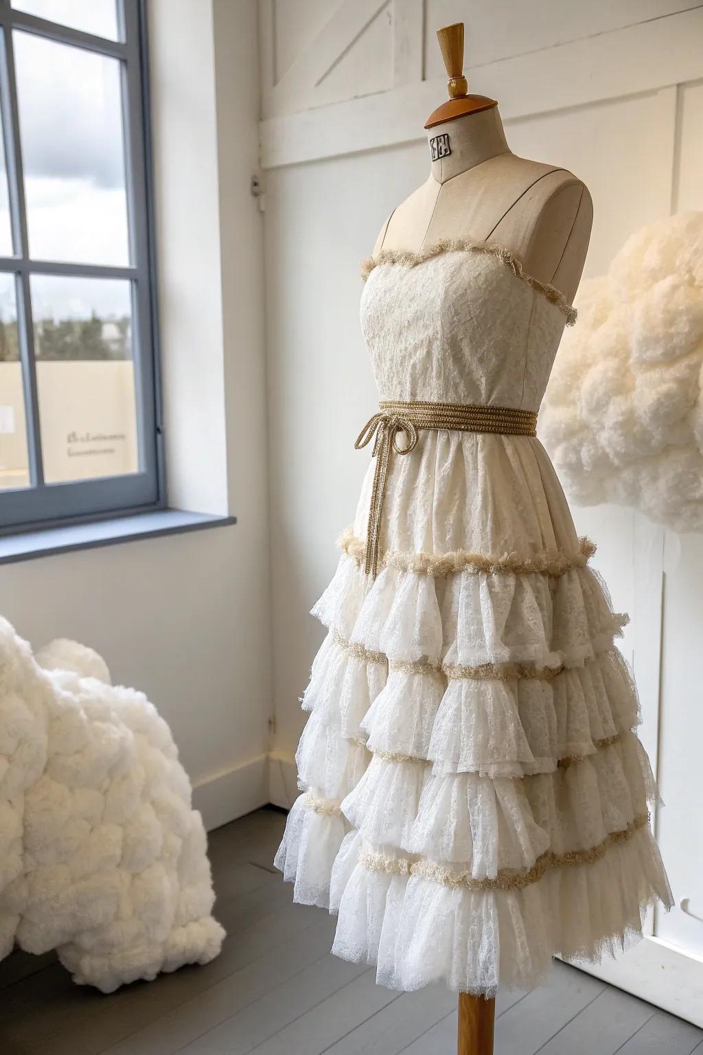 Whimsical Elegance: Embrace the charm of recycled fashion with this dreamy cotton cloud dress.