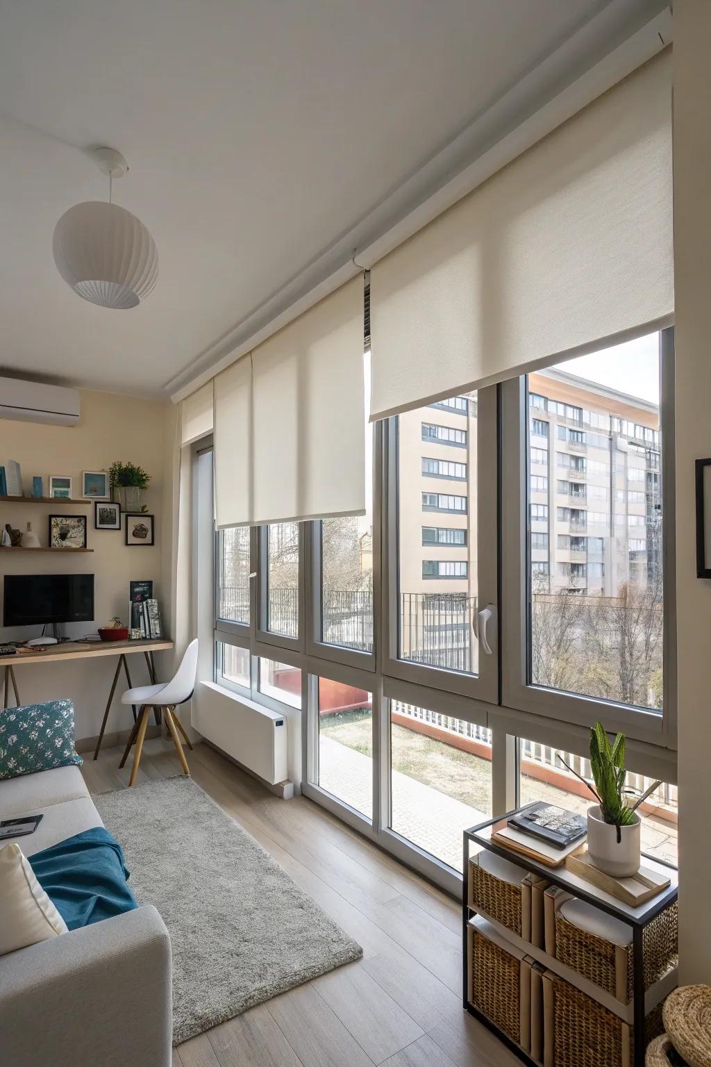 Ceiling-mounted shades can make any room feel more expansive.