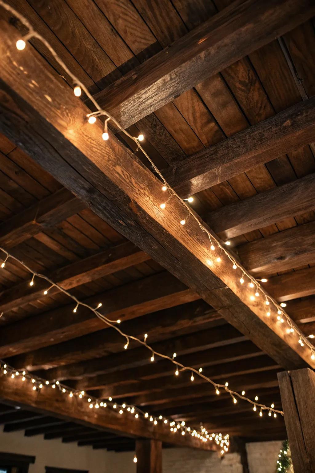 Transform your basement with the enchanting glow of strand lighting, creating a warm and inviting retreat.