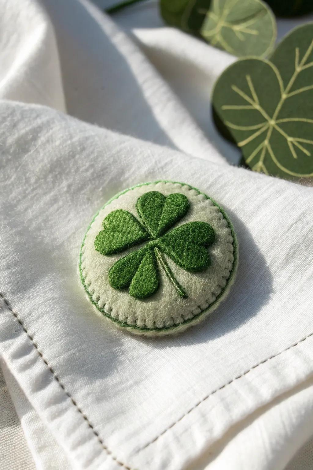 Add a touch of green elegance with handcrafted shamrock button covers for a charming Saint Patrick's Day look.