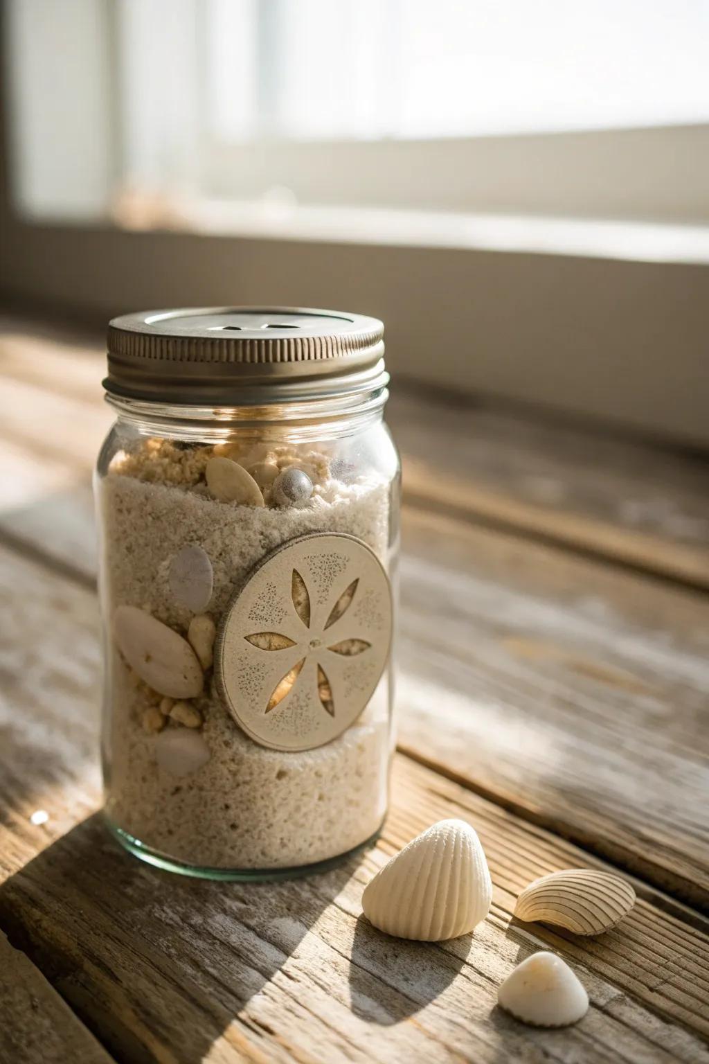 Elevate your space with a touch of beachy elegance using a simple yet stunning mason jar display.