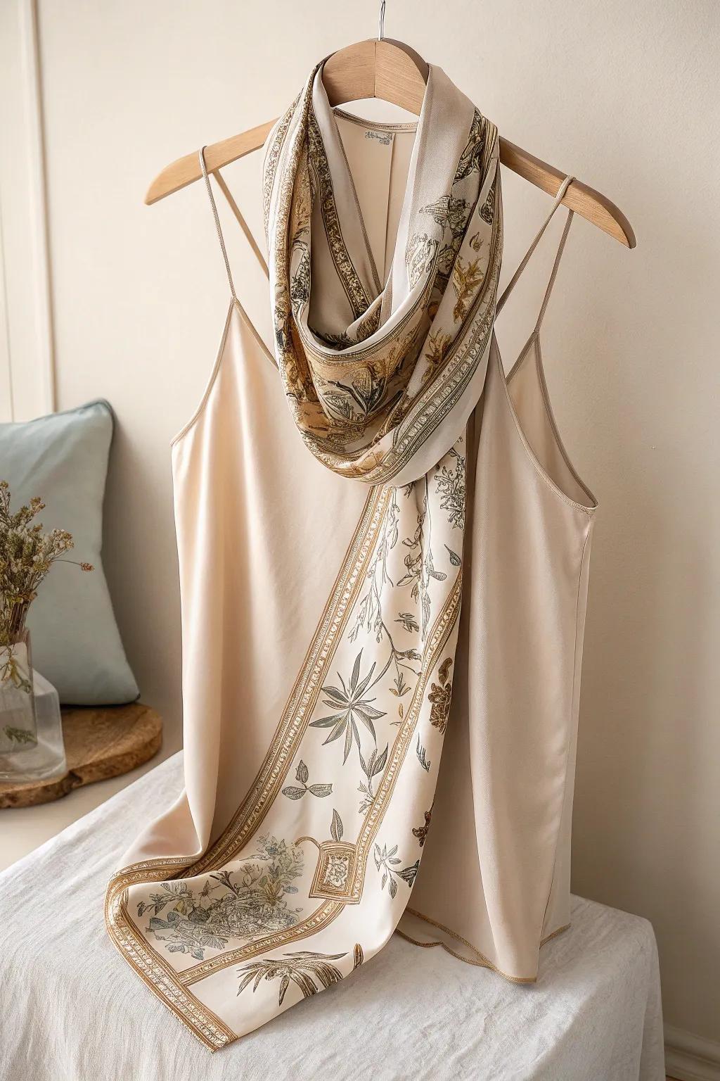 Elevate your style with a touch of elegance: the cowl-neck halter scarf top.