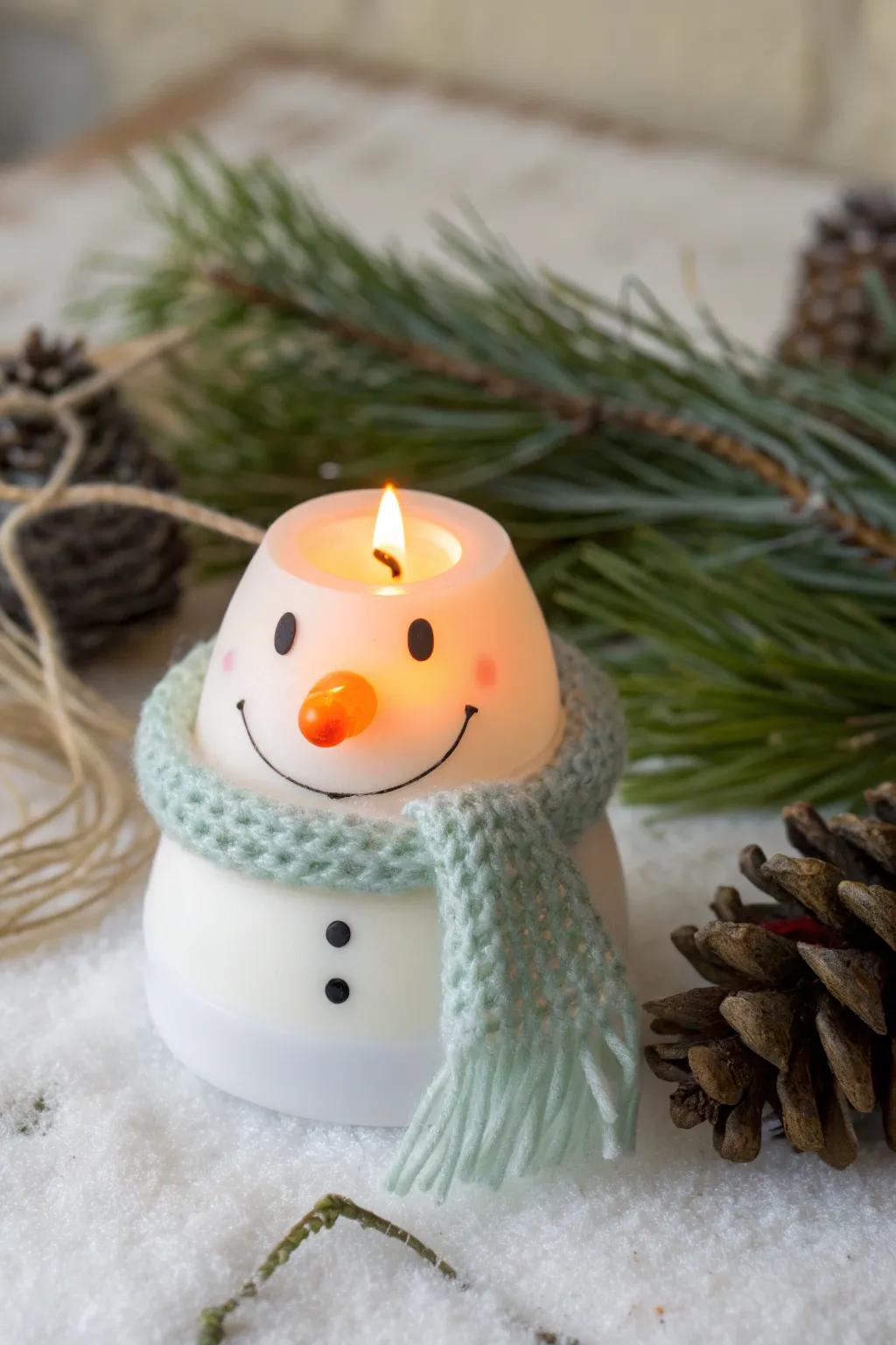 Illuminate your holiday season with these adorable tea light snowmen, blending simplicity and charm!