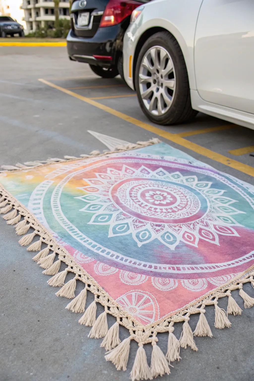 Transform your parking spot into a festival of colors with this boho-chic stencil design.