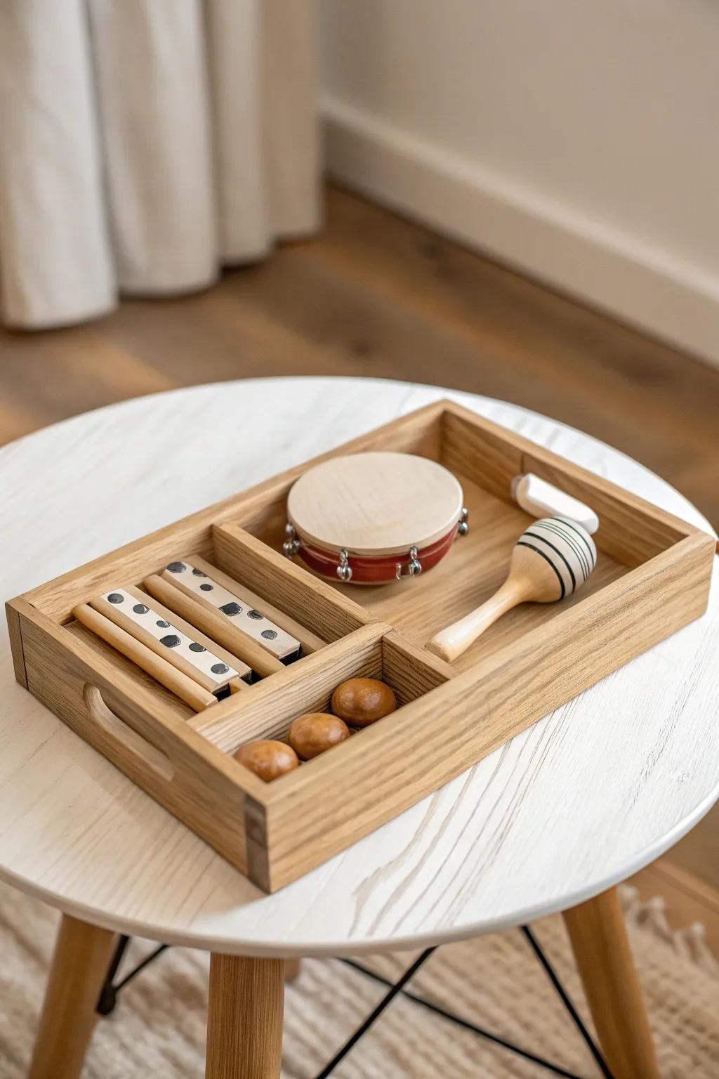 Discover the joy of music with this beautifully crafted Musical Sensory Box, perfect for spontaneous jam sessions!