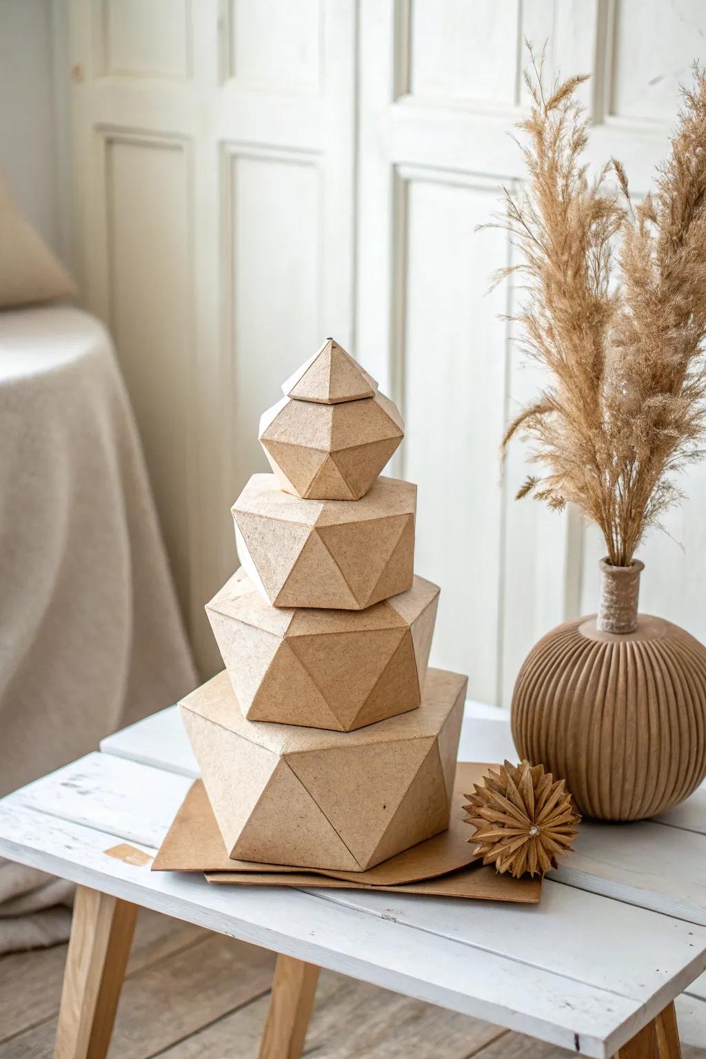 Eco-friendly elegance: Transform cardboard into art with geometric simplicity.