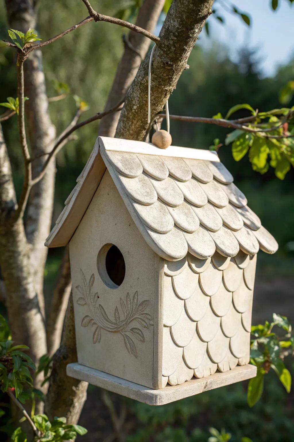 Welcome nature with this charming slab pottery birdhouse – a minimalist masterpiece for your garden!