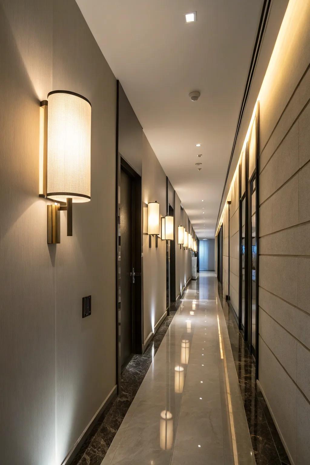Wall lights enhance ambiance and style.