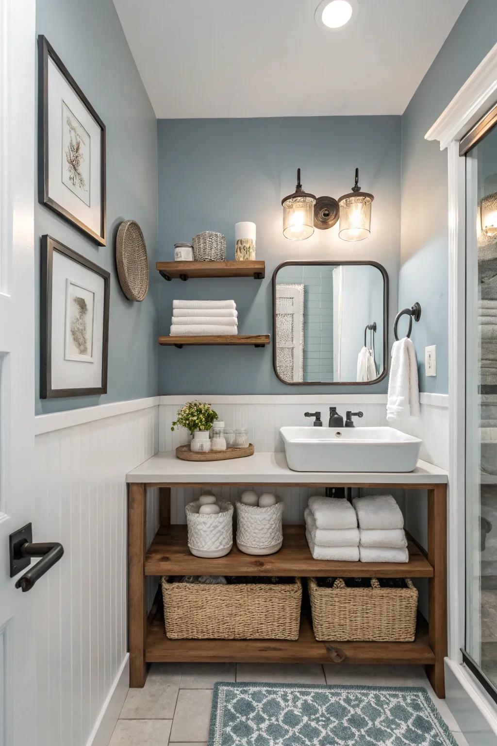 Open shelving combines functionality with style.