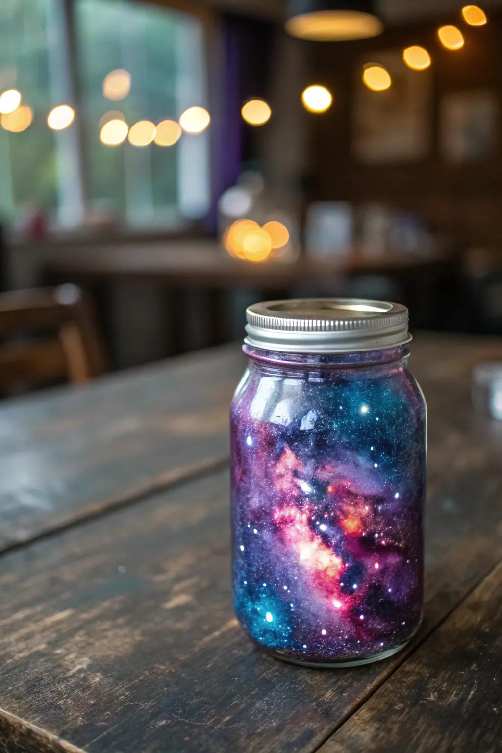Capture the cosmos in your hands with this mesmerizing galaxy in a jar.