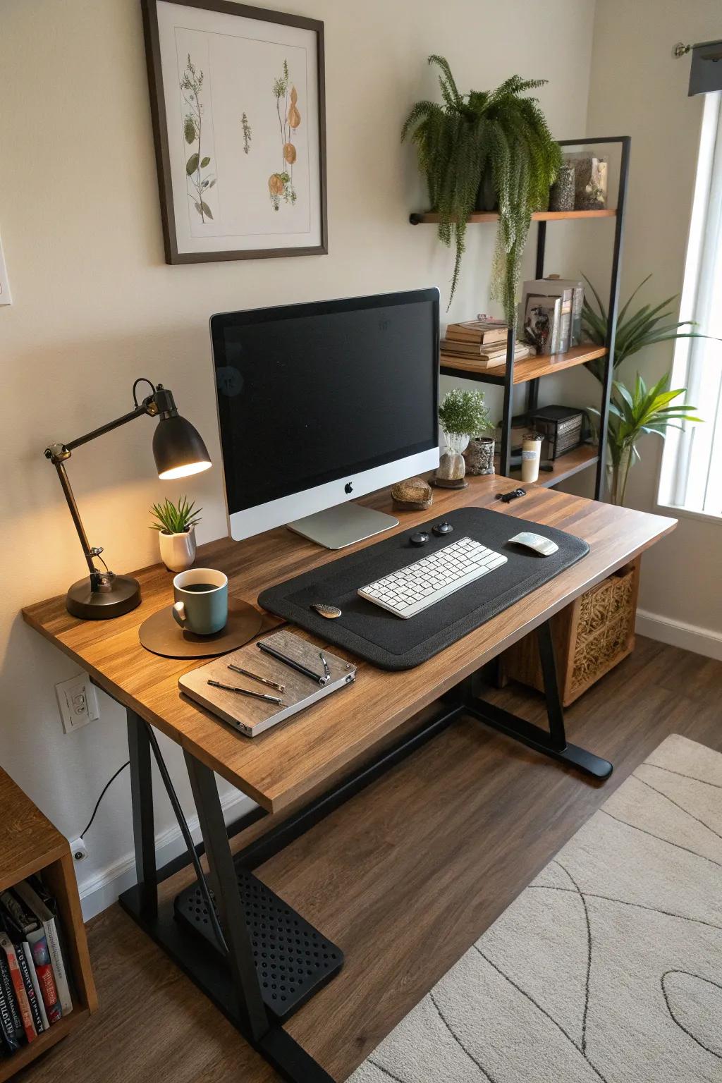 An anti-fatigue mat adds comfort to your standing desk experience.