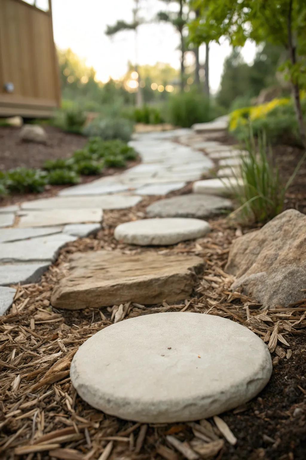 Elevate your garden with minimalist stepping stones for a touch of natural elegance.