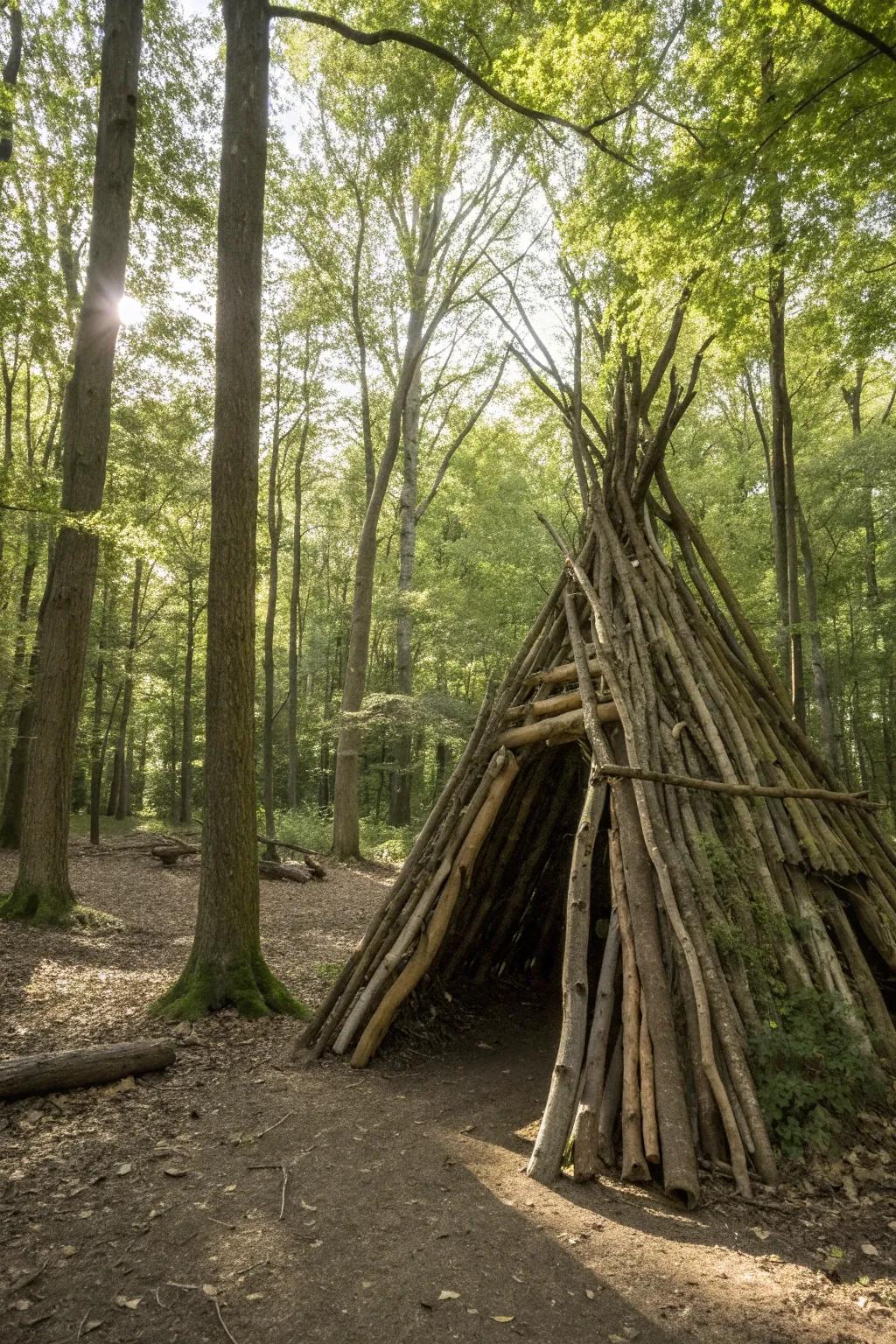 Embrace the wilderness with this handcrafted log cabin fort, a nod to timeless pioneer craftsmanship.