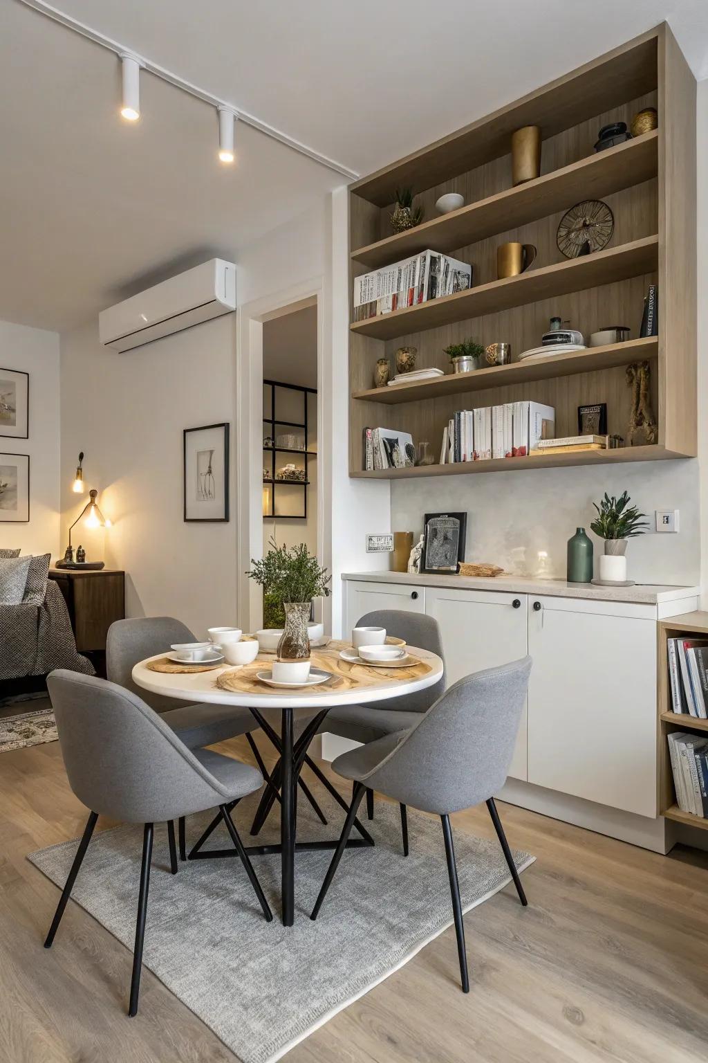 Tables with built-in storage keep dining areas tidy and efficient.