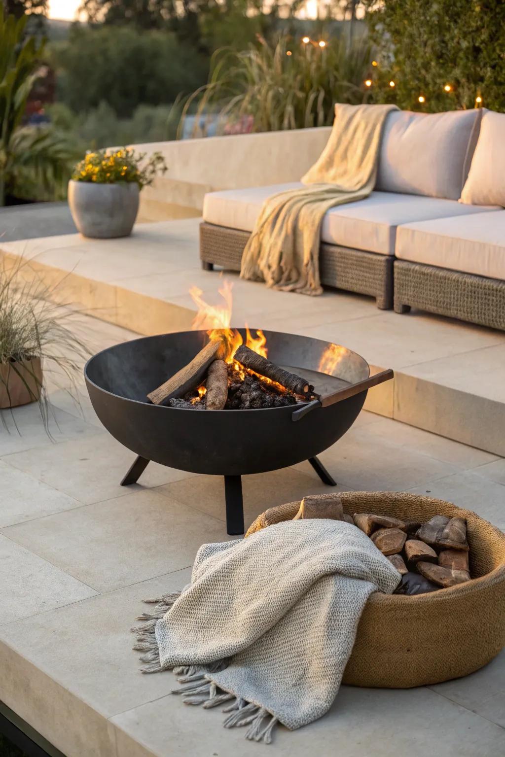 Gather warmth and style with this elegant portable fire pit, your patio's new centerpiece.