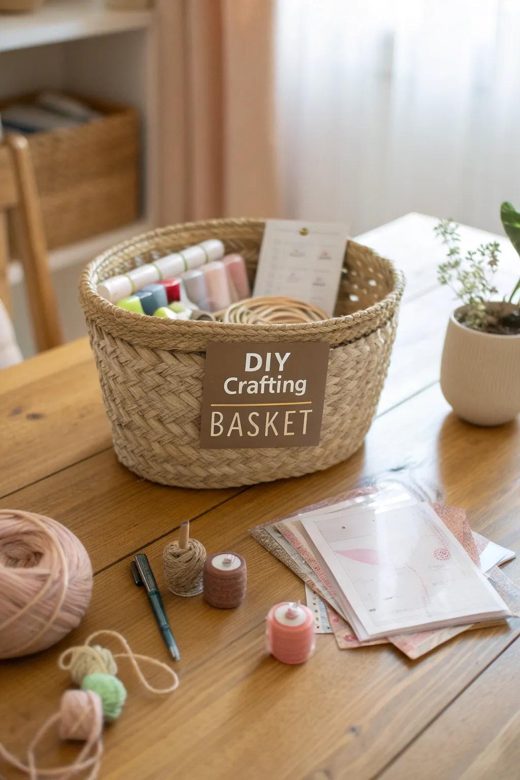 Unleash creativity with a charming DIY crafting basket, the perfect blend of simplicity and artistry.