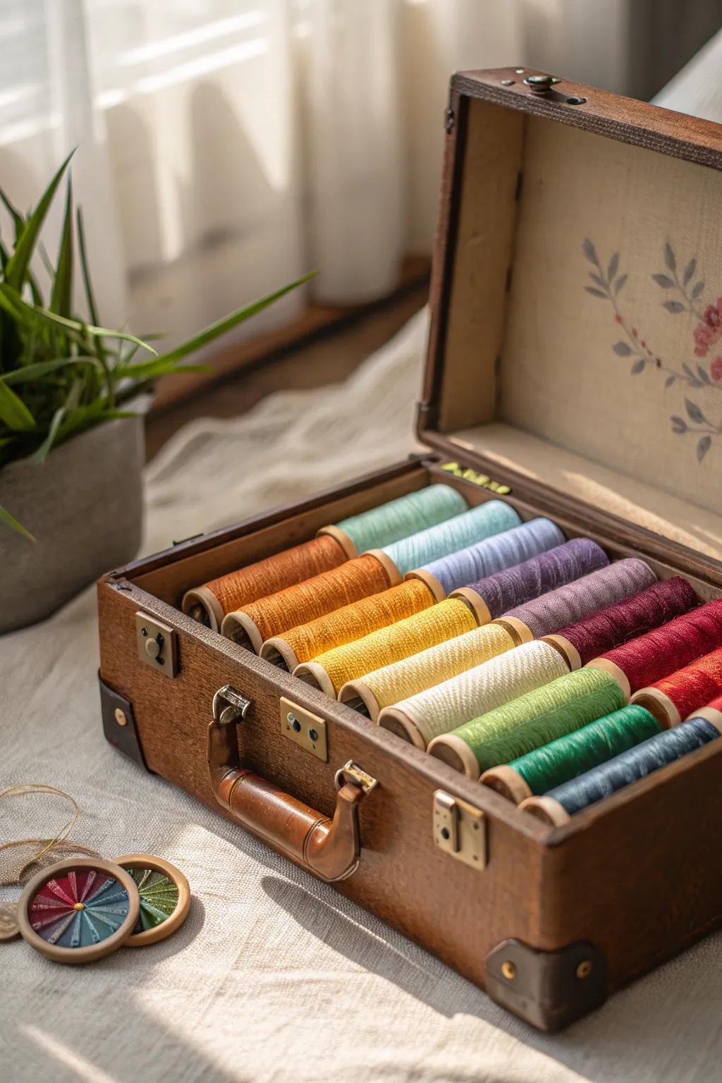 Discover the charm of vintage with this unique thread organizer. Perfect blend of style and functionality!