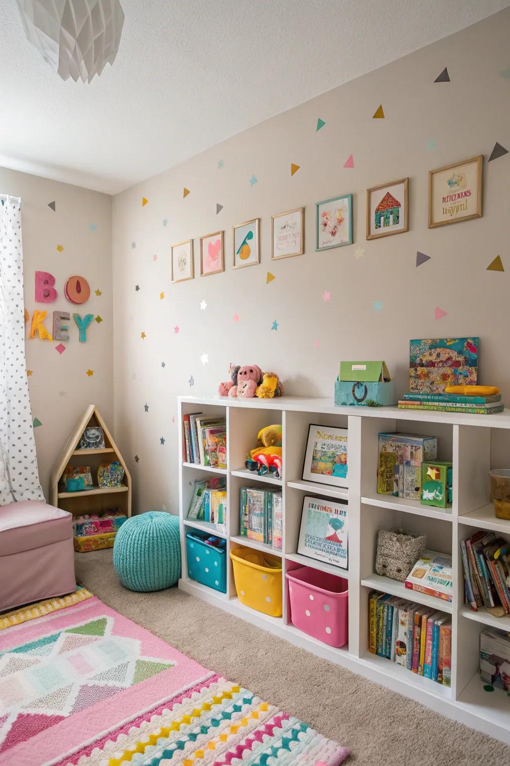 Customizable wall art keeps the decor fresh and engaging.