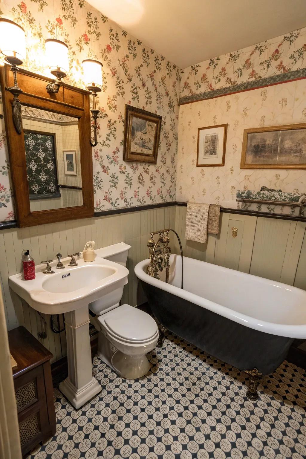 Vintage charm adding character to a toilet room.