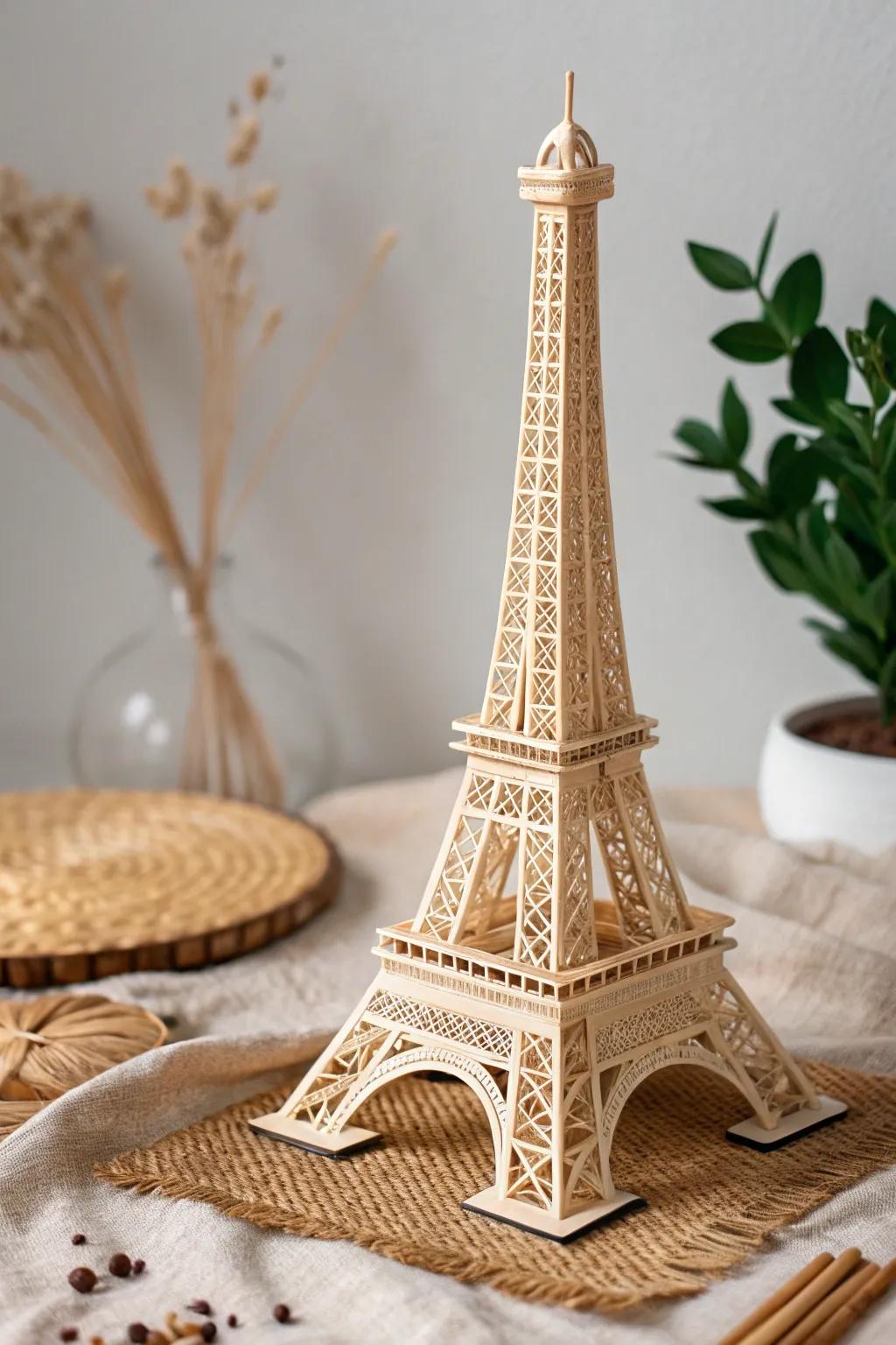 Travel the world from your living room with this stunning toothpick Eiffel Tower – simplicity meets craftsmanship in every detail.