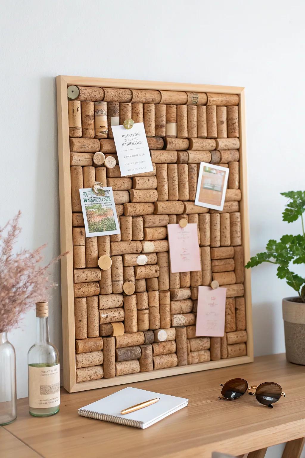 Transform wine corks into a minimalist bulletin board—perfect for pinning dreams and ideas with style!