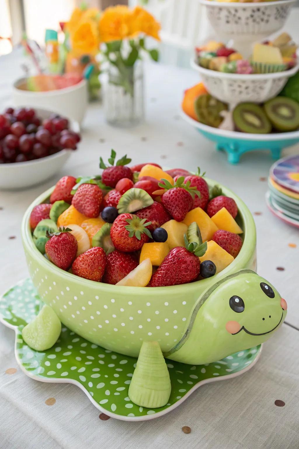 A creative turtle-shaped fruit bowl that's sure to impress.