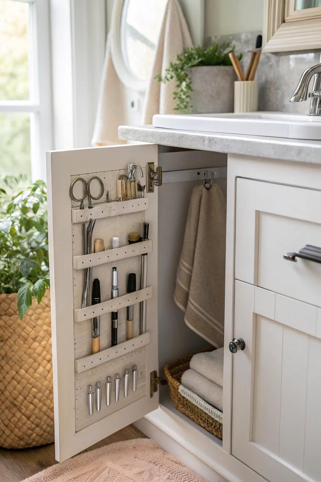 Elevate your bathroom organization with this chic magnetic strip setup, blending Scandinavian minimalism with a touch of boho charm. #BathroomBliss #ScandiBoho