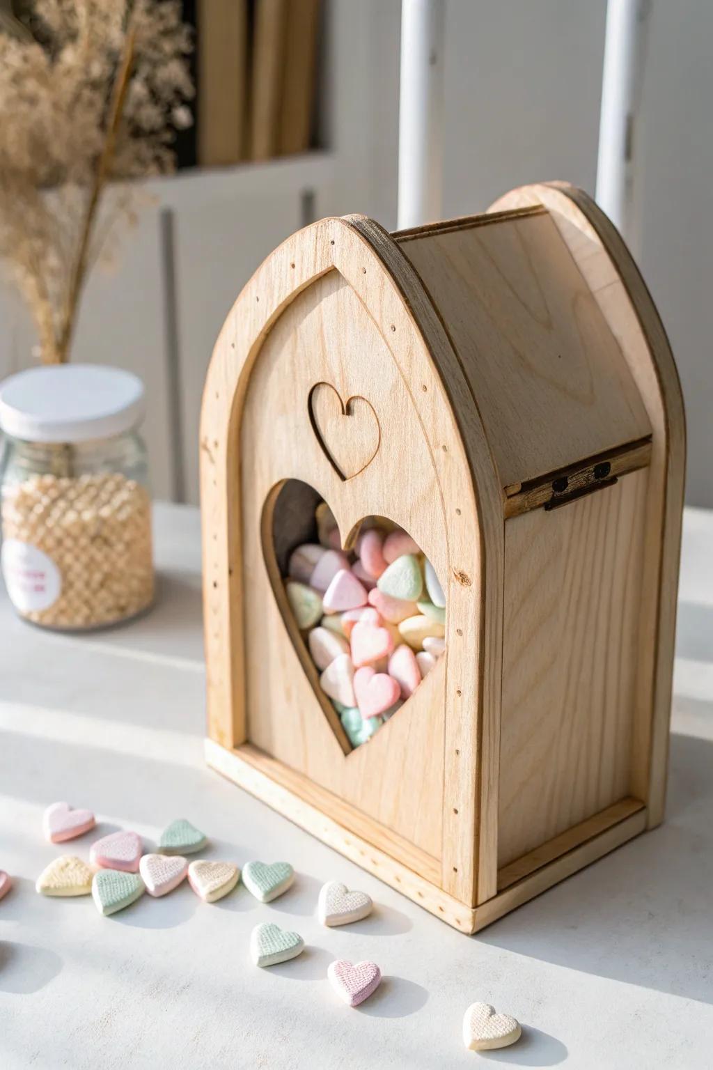 Peek into sweetness: A charming heart window to showcase your Valentine's treats with a touch of minimalist elegance.