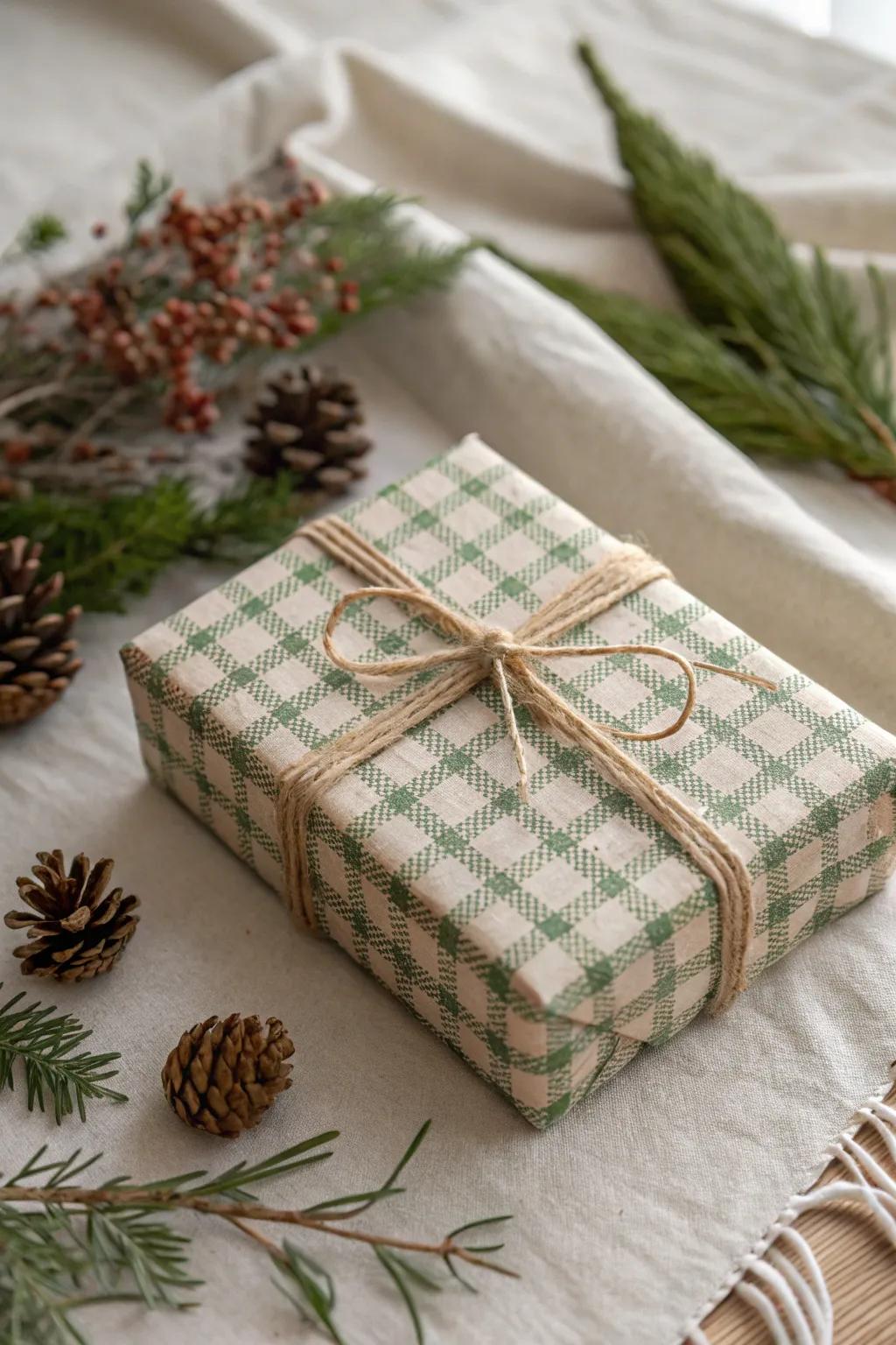 Embrace cozy elegance with vintage plaid and gingham gift wrap.