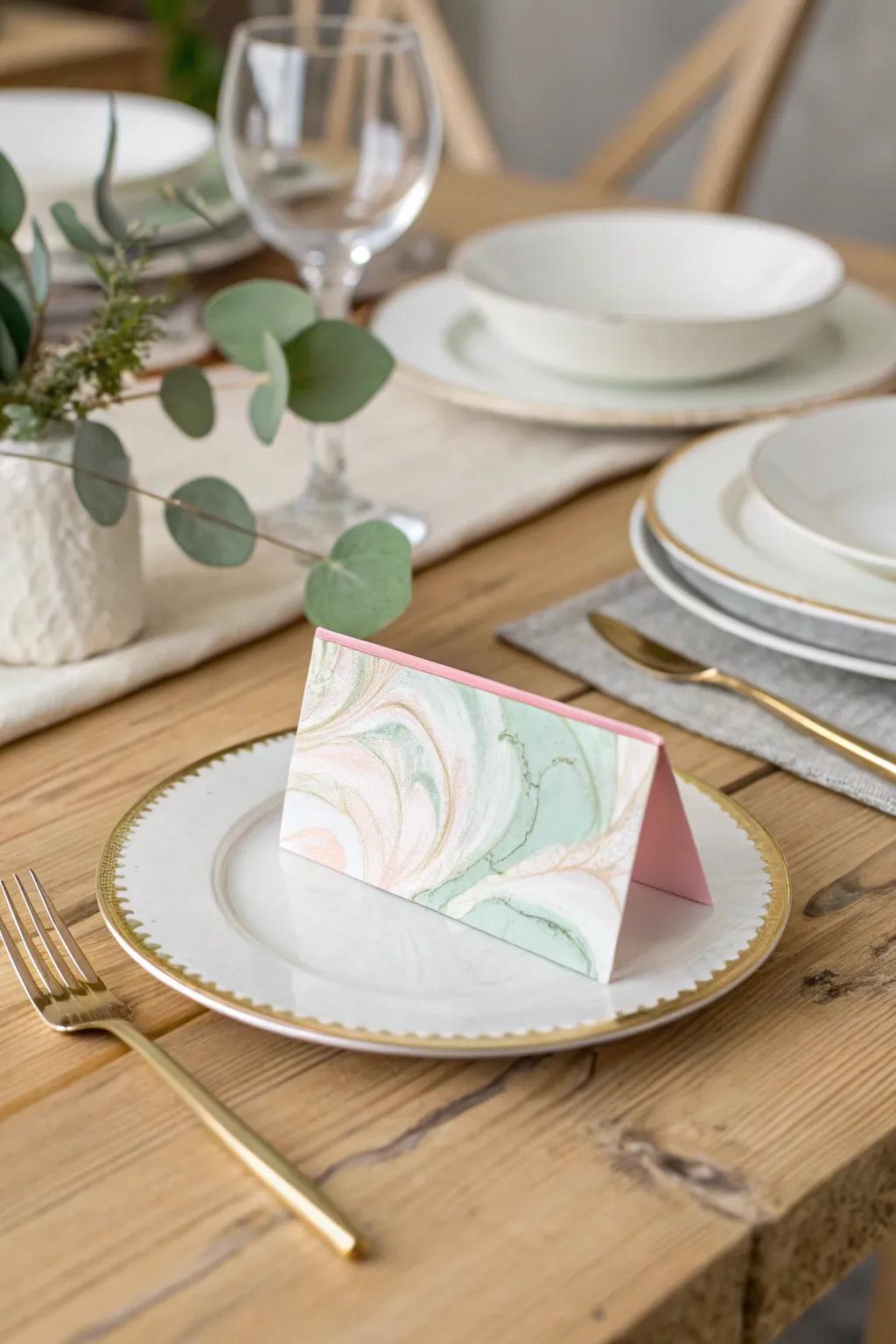 Elevate your dinner party with chic marbled place cards that combine artistry with minimalist elegance.