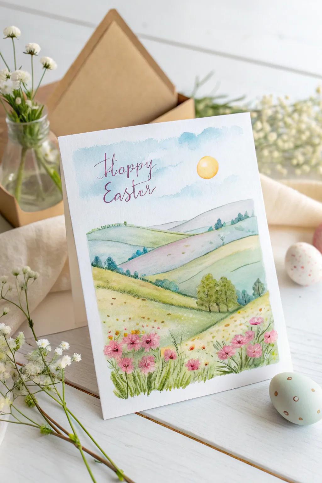 Embrace the tranquility of spring with hand-painted Easter cards that capture nature's serene beauty.