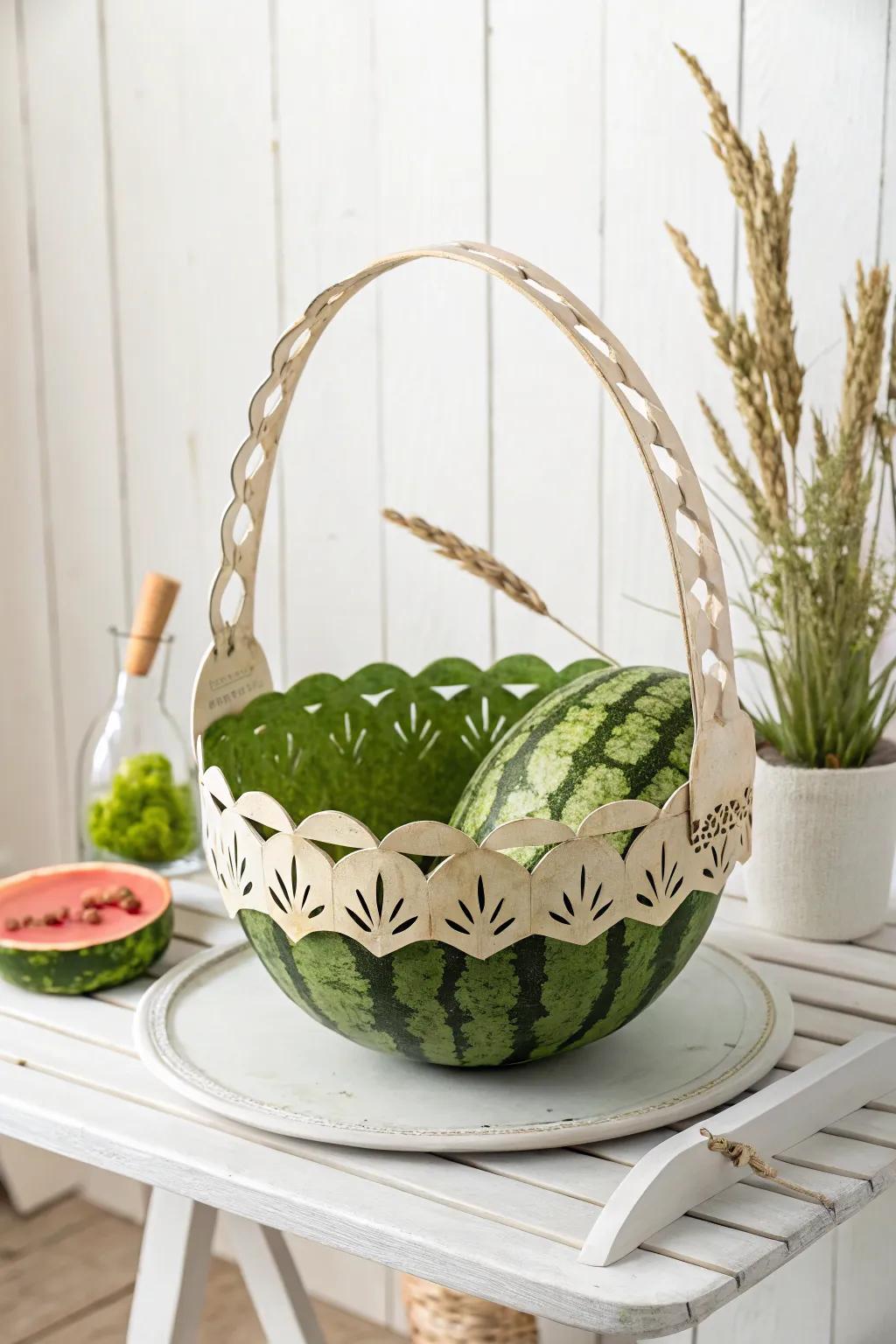 Elevate your watermelon basket with a touch of elegance through patterned handles.