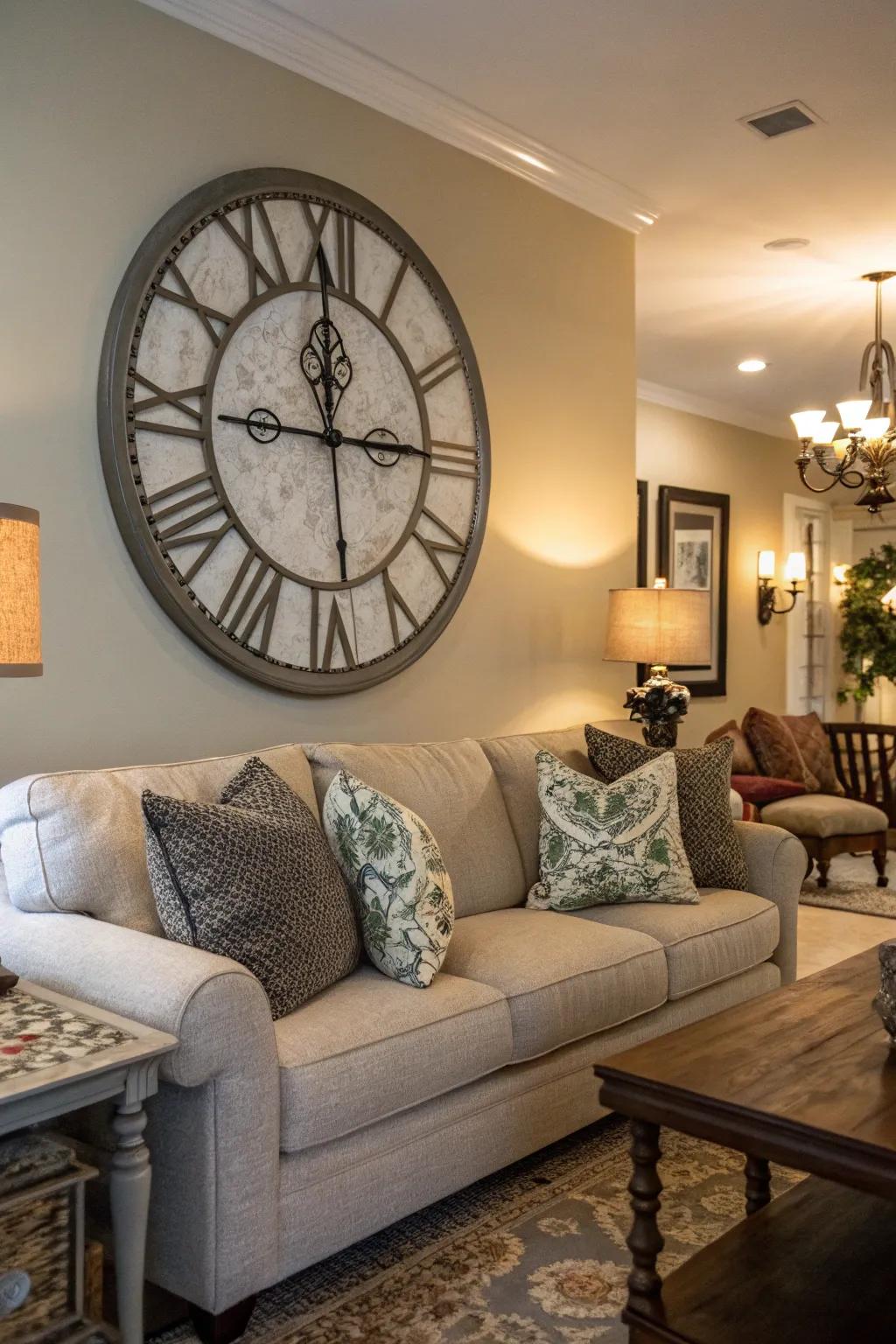 A statement wall clock combines function with style.