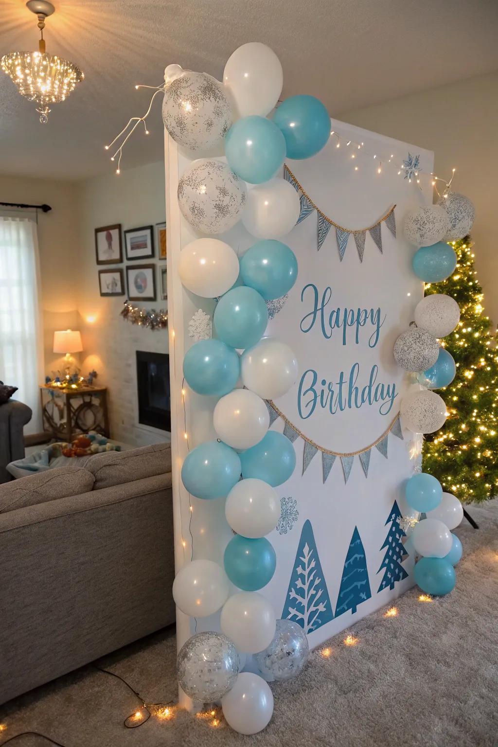 Combine tradition and theme with wintery balloons.