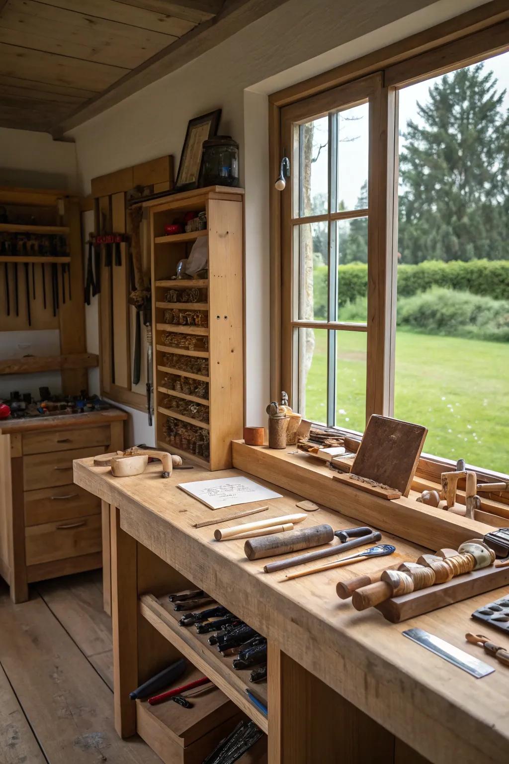 Elevate your projects with a dedicated finishing area that breathes craftsmanship and creativity.