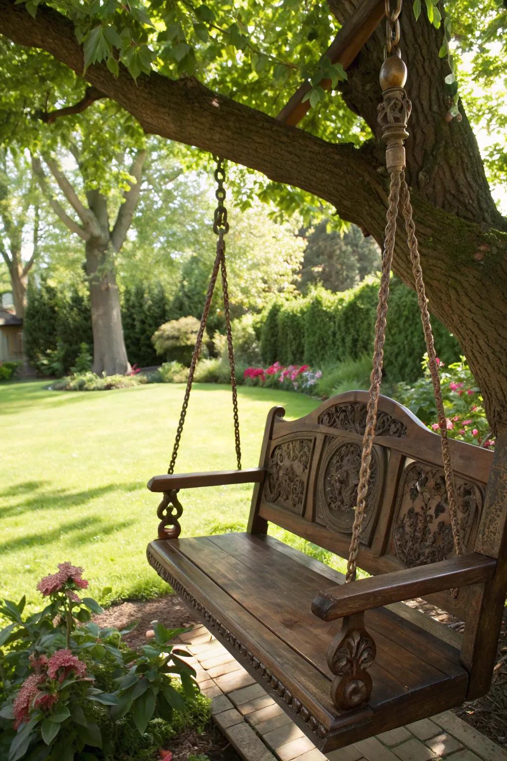 Find your peace in a handcrafted swing bench, where craftsmanship meets relaxation.